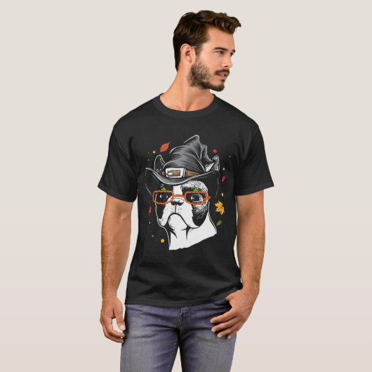 Cute Boston Terrier With Witch Hat Halloween Costu T-Shirt (Vorne ganz)