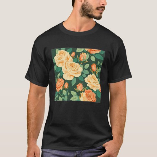 Cute Botanical Roses Illustration Gorgeous Flower  T-Shirt (Vorderseite)