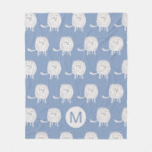 Cute Bouncing White Cat Pattern Monogram Blue Fleecedecke (Vorderseite)