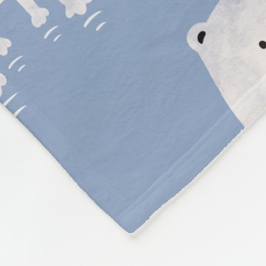 Cute Bouncing White Cat Pattern Monogram Blue Fleecedecke (Ecke)