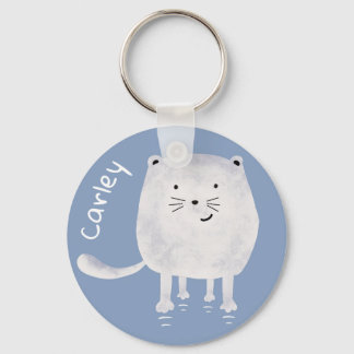 Cute Bouncing White Cat Personalised Schlüsselanhänger
