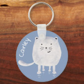 Cute Bouncing White Cat Personalised Schlüsselanhänger (Vorderseite)