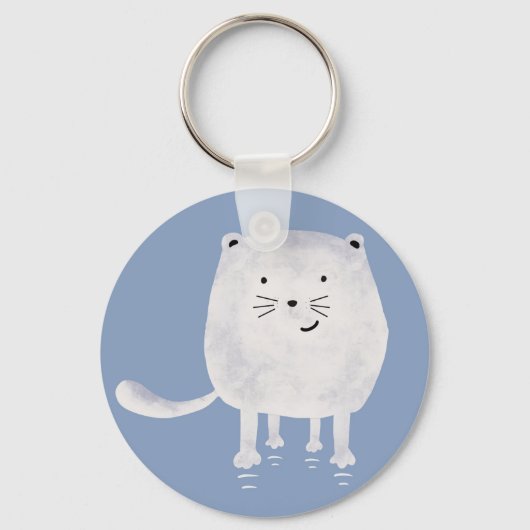 Cute Bouncing White Cat Personalised Schlüsselanhänger (Rückseite)