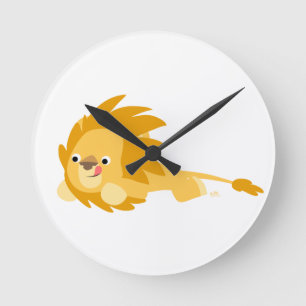 Cute Bouncy Cartoon Lion Wall Clock Runde Wanduhr