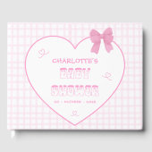 Cute Bow Pastel Pink Gingham Baby Shower Gästebuch (Vorderseite)