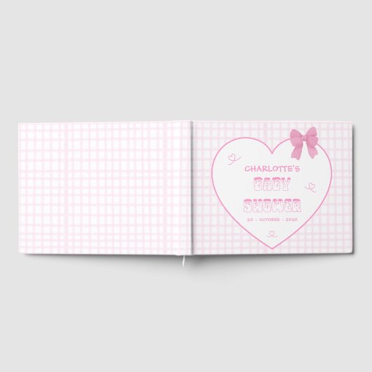 Cute Bow Pastel Pink Gingham Baby Shower Gästebuch (Voll)