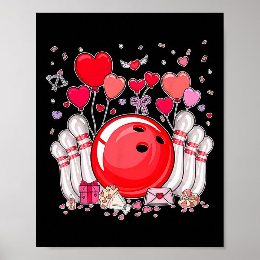 Cute Bowling Ll Valentine Heart Lover Player Bowle Poster (Vorne)