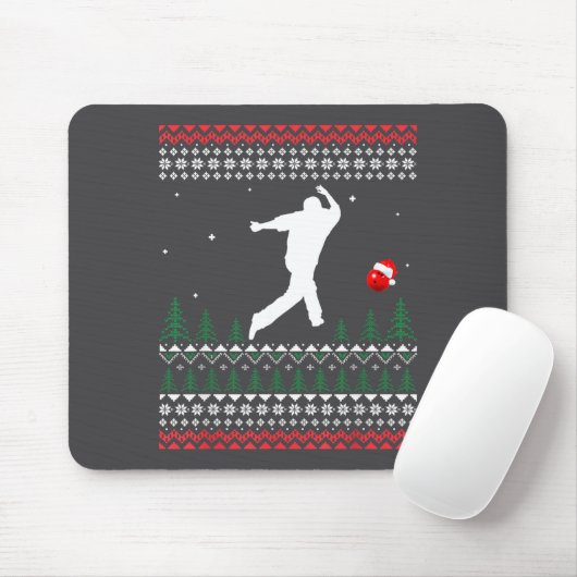 Cute Bowling Player Santa Claus Hat Ugly Christmas Mousepad (Mit Mouse)