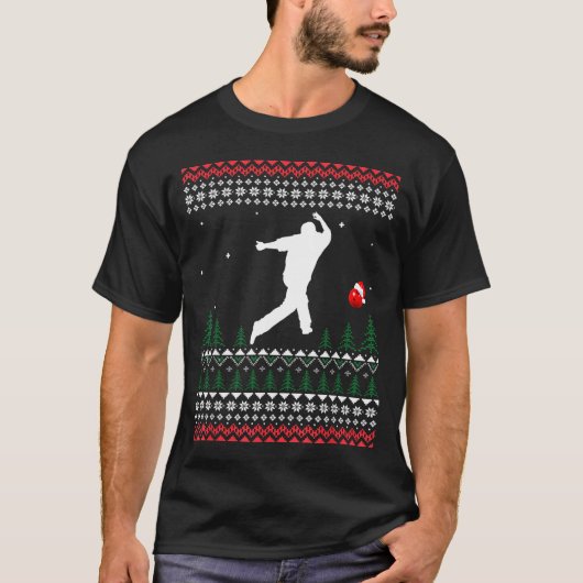 Cute Bowling Player Santa Claus Hat Ugly Christmas T-Shirt (Vorderseite)