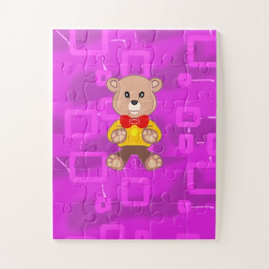 Cute Bowtie Teddy Bear Pink Geometric  Puzzle (Vertikal)