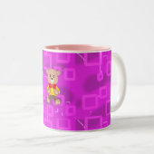 Cute Bowtie Teddy Bear Pink Geometric  Zweifarbige Tasse (VorderseiteRechts)