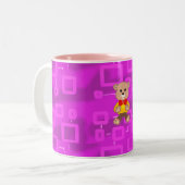 Cute Bowtie Teddy Bear Pink Geometric  Zweifarbige Tasse (Vorderseite Links)