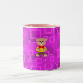 Cute Bowtie Teddy Bear Pink Geometric  Zweifarbige Tasse (Mittel)