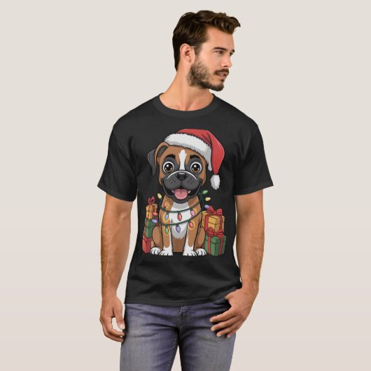 Cute Boxer Christmas Xmas Design Funny Dog Lover H T-Shirt (Vorne ganz)