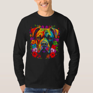 Cute Boxer Dog Flowers T-Shirt