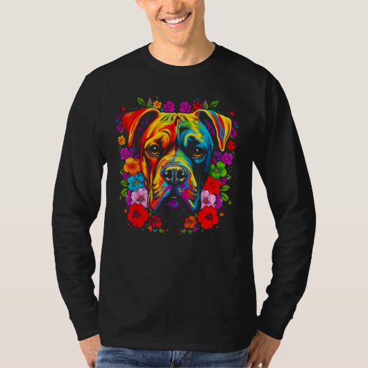 Cute Boxer Dog Flowers T-Shirt (Vorderseite)