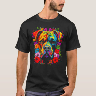 Cute Boxer Dog Flowers T-Shirt