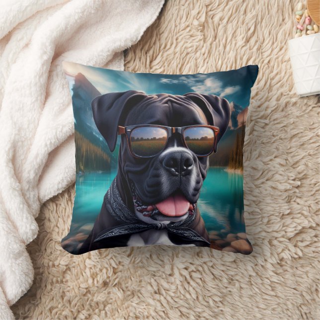 Cute Boxer Dog with Shades Kissen (Decke)