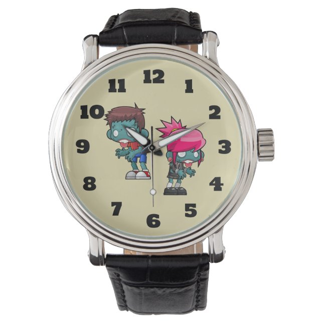 Cute Boy and Girl Zombie Illustration Armbanduhr (Vorderseite)