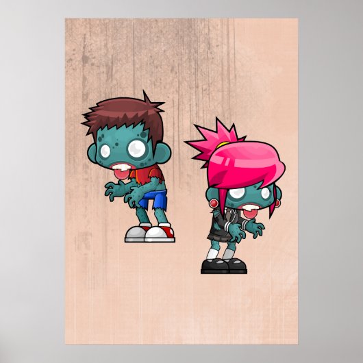 Cute Boy and Girl Zombie Illustration Poster (Vorne)