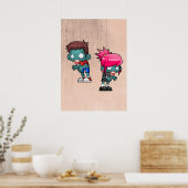 Cute Boy and Girl Zombie Illustration Poster (Küche)