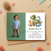 Cute Boy Dinosaur Photo Kids 2nd Birthday Party Einladung
