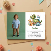 Cute Boy Dinosaur Photo Kids 2nd Birthday Party Einladung