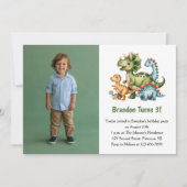 Cute Boy Dinosaur Photo Kids 3rd Birthday Party Einladung (Vorderseite)