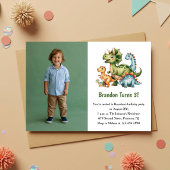 Cute Boy Dinosaur Photo Kids 3rd Birthday Party Einladung
