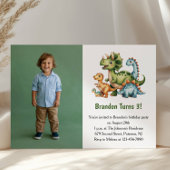 Cute Boy Dinosaur Photo Kids 3rd Birthday Party Einladung