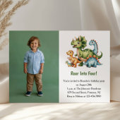 Cute Boy Dinosaur Photo Kids 4th Birthday Party Einladung