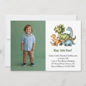 Cute Boy Dinosaur Photo Kids 4th Birthday Party Einladung (Vorderseite)