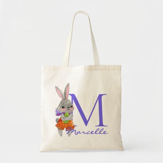 Cute Boy Easter Bunny Initial and Name Tote Bag Tragetasche (Vorne)