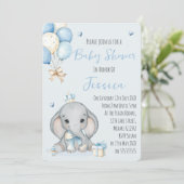 Cute Boy Elephant Prince Baby Shower Invitation Einladung (Stehend Vorderseite)