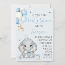 Cute Boy Elephant Prince Baby Shower Invitation Einladung