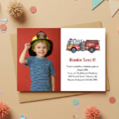 Cute Boy Firefighter Photo Kids 3rd Birthday Party Einladung