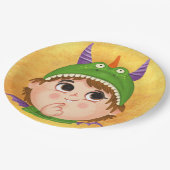 Cute boy in Dragon Kostüm Pappteller (Schrägansicht)