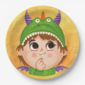 Cute boy in Dragon Kostüm Pappteller (Vorderseite)