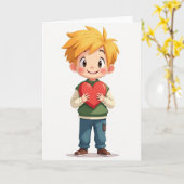 Cute Boy Love Heart Card Karte (Gelbe Blume)