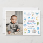 Cute Boy’s Elephant Watercolor Baby Shower Einladung (Vorderseite)