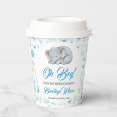Cute Boy’s Elephant Watercolor Baby Shower Pappbecher (Rückseite)