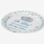 Cute Boy’s Elephant Watercolor Baby Shower Pappteller (Schrägansicht)