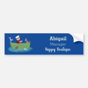 Cute boy sailor and dog rowing boat cartoon autoaufkleber