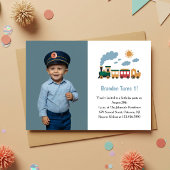 Cute Boy Train Photo Kids 1st Birthday Party Einladung