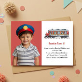 Cute Boy Train Photo Kids 3rd Birthday Party Einladung