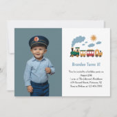 Cute Boy Train Photo Kids 3rd Birthday Party Einladung (Vorderseite)