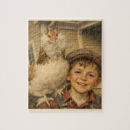 Cute Boy With Chicken Jigsaw Puzzle (Vertikal)