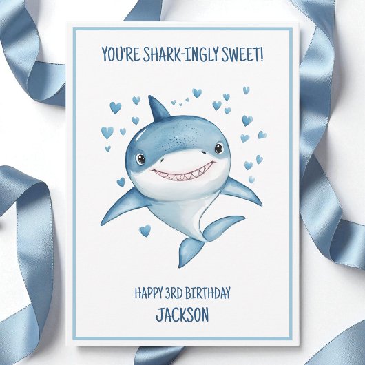 Cute Boys Custom Blue Shark Happy 3rd Birthday Karte