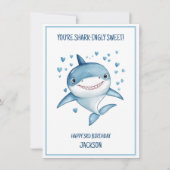 Cute Boys Custom Blue Shark Happy 3rd Birthday Karte (Vorderseite)