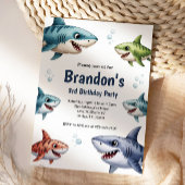 Cute Boys Watercolor Shark 3rd Birthday Party Einladung